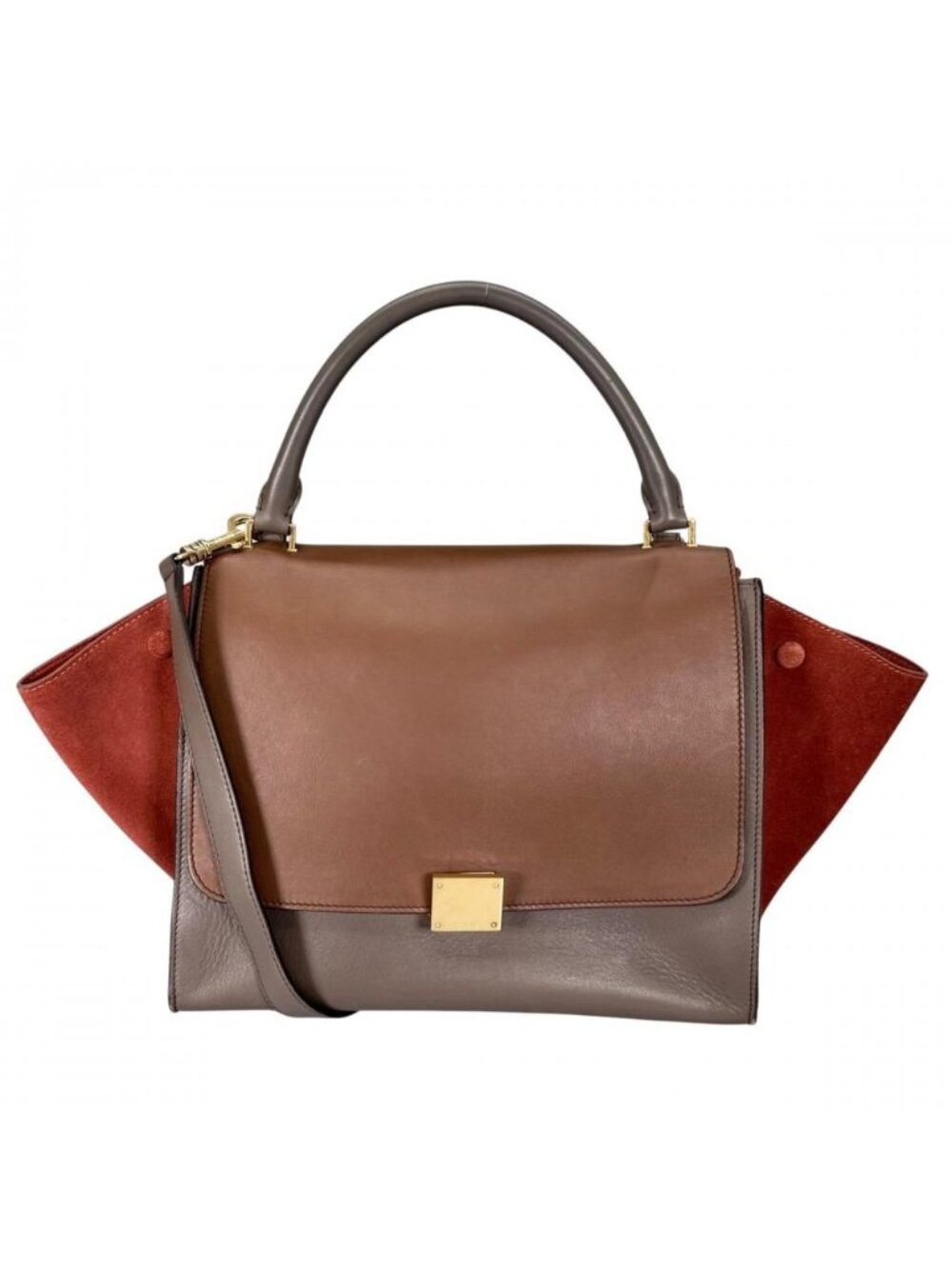 Celine 2-Way Side Wing Trapeze Medium Shoulder Bag Crossbody Bicolor Smooth